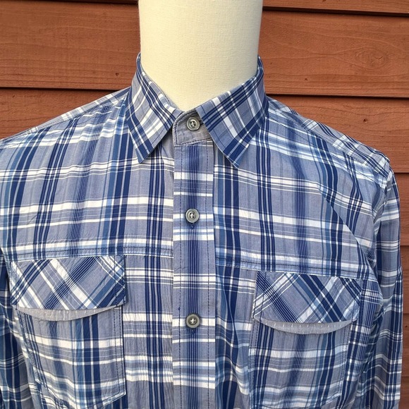 7 Diamonds Plaid Button Down Shirt Long‎ Sleeve Casual Modern Fit Size L Blue - Picture 1 of 7